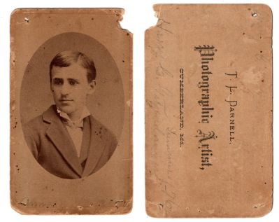 Click to view full size image
==============
Harry C. Getzendanner
This was Donated by Cheryl Webber/The Terry Girls Genealogy.
This CdV Photograph states: "Harry C. Getzendanner, Summer of '76"
NOTE: There is other writing in the corner but at this time we cannot decipher it.
The Photographers name is "T. L. Darnell", Cumberland, Maryland
Harry C. Getzendanner
This was Donated by Cheryl Webber/The Terry Girls Genealogy.
This CdV Photograph states: "Harry C. Getzendanner, Summer of '76"
NOTE: There is other writing in the corner but at this time we cannot decipher it.
The Photographers name is "T. L. Darnell", Cumberland, Maryland