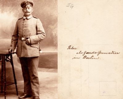 Click to view full size image
==============
Peter
This is being shared by Tammy Jorgensen
This Real Photo Postcard (RPPC) States: ""Peter as a Grenadier Guard in Berlin."
NOTE: Translated from German
Peter
This is being shared by Tammy Jorgensen
This Real Photo Postcard (RPPC) States: ""Peter as a Grenadier Guard in Berlin."
NOTE: Translated from German
