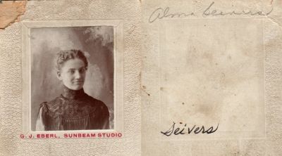 Alma Seivers

This small photo mounted on board states: "Alma Seivers"

The Photographers name is "G. J. Eberl, Sunbeam Studio"
