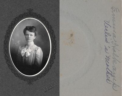 Click to view full size image
==============
Emma Sophia Holtkamp
THIS HAS BEEN RETURNED TO FAMILY
This photo mounted on board states: "Emma Holtkamp, Verlin's mother"
The Photographers name is "F. W. Greber", New Bremen, Ohio.
Emma Sophia Holtkamp
THIS HAS BEEN RETURNED TO FAMILY
This photo mounted on board states: "Emma Holtkamp, Verlin's mother"
The Photographers name is "F. W. Greber", New Bremen, Ohio.