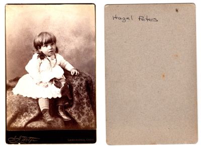 Click to view full size image
==============
Hazel Peters
This was Donated by Denise Ayers
This Cabinet Card Photo states: "Hazel Peters"
The Photographers name is "Wolfe", Lancaster, Ohio
Hazel Peters
This was Donated by Denise Ayers
This Cabinet Card Photo states: "Hazel Peters"
The Photographers name is "Wolfe", Lancaster, Ohio