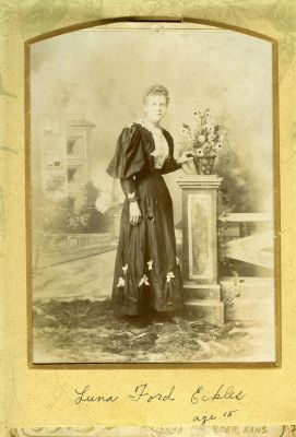 Click to view full size image
==============
Luna Ford Eckles
This Cabinet Card Photo is being Shared by a Anonymous Donor.
This Cabinet Card Photo States: "Luna Ford Eckles, Age 15. "
The Photographer was in Kansas.
Luna Ford Eckles
This Cabinet Card Photo is being Shared by a Anonymous Donor.
This Cabinet Card Photo States: "Luna Ford Eckles, Age 15. "
The Photographer was in Kansas.