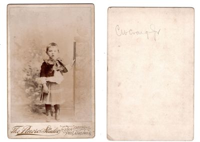 Charles Winchester Craig

This was Donated by Sue Maurer

This Cabinet Card Photo states: "C. W. Craig Jr."

The Photographers name is "The Pinero Studio", Philadelphia, Pennsylvania
