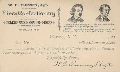 William E. "Will" Turney

THIS HAS BEEN DONATED TO THE WAVERLY HISTORICAL SOCIETY

This is William E. "Will" Turney Business Card 
