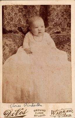 Click to view full size image
==============
Eloise Pinkerton
THIS HAS BEEN RETURNED TO FAMILY
This Cabinet Card Photo States: "Eloise Pinkerton"
The Photographers name is "DeVos", Warsaw, Indiana.
Eloise Pinkerton
THIS HAS BEEN RETURNED TO FAMILY
This Cabinet Card Photo States: "Eloise Pinkerton"
The Photographers name is "DeVos", Warsaw, Indiana.