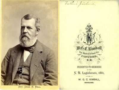 Click to view full size image
==============
Gov. Chas. H. Bell
This was Shared by a Anonymous Donor.
This CdV Photograph States on the front: "Gov. Chas. H. Bell"
On the Back it States: "Father's Picture"
The Photographers name is "Kimball", Concord, New Hampshire.
Gov. Chas. H. Bell
This was Shared by a Anonymous Donor.
This CdV Photograph States on the front: "Gov. Chas. H. Bell"
On the Back it States: "Father's Picture"
The Photographers name is "Kimball", Concord, New Hampshire.
