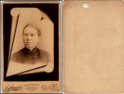 Click to view full size image
==============
Unidentified
Unidentified Cabinet Card Photo.
The Photographers name is "Schroeder", Green Bay, Wisconsin.
Unidentified
Unidentified Cabinet Card Photo.
The Photographers name is "Schroeder", Green Bay, Wisconsin.