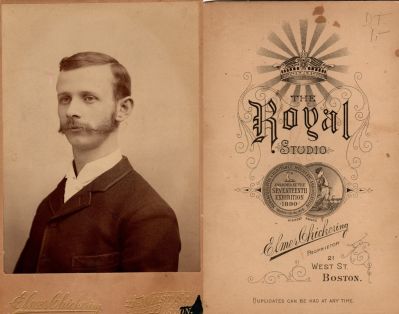 Click to view full size image
==============
Unidentified
Unidentified Cabinet Card Photo
The Photographers name is "The Royal Studio, Elmer & Chickering", Boston, Massachusetts
Unidentified
Unidentified Cabinet Card Photo
The Photographers name is "The Royal Studio, Elmer & Chickering", Boston, Massachusetts