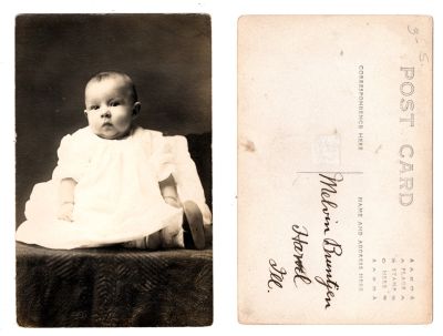Melvin E. Bruntjen

This was Donated by Cheryl Webber/The Terry Girls Genealogy

This Real Photo Postcard states: "Melvin Bruntjen, Harvel, Illinois"
