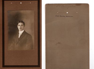 Franklin Henry "Frank" Keeshan
This was Donated by Connie Maithcox

This photo states: "L. A. Baumgarten. Frank Keeshan, adopted son"

Research by Susan Sonju: Franklin Henry "Frank" Keeshan (1889-1986) was adopted from the German Methodist Orphanage in Ohio by Louis Adolph Baumgarten sometime between 1900 and 1910. Frank took the name Baumgarten. He married Alpha Diemer, the daughter of Louis Baumgarten's sister Mary, and had children...all of them used the Baumgarten surname. But by the 1930 census he and his family had reverted to the Keeshan surname.

The Photographers name is "Wright", Tomah, Wisconsin
