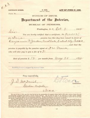Benjamin F. Jordan
Benjamin F. Jordan Pension Papers.
