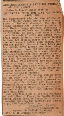 Click to view full size image
==============
Hector Pence
Administrator's Sale of Personal Property Notice in Paper, 1923
Hector Pence
Administrator's Sale of Personal Property Notice in Paper, 1923