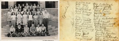 Identified/See back for names

THIS HAS BEEN RETURNED TO FAMILY

Photo made by the Horton Studio in Meridian, Idaho. The names of those in the photo are written on the reverse side. This is an 8th grade class photo. 
Surnames Include: McGuire, Moore, Gentry, Watkins, Holloway, Marks, Haines, Crockett, Venable, Montieth, Ankerman, Lowery, Hardy, Brant, Warfield, Dillbaugh, Campbell, Buchta, Fisher, Botkin, Richardson, Sweet, Grasmick, Perry, Freytag, Dick, Walters & Horton
