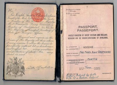 Click to view full size image
==============
Mary Ann (Martin) Crothers Passport
This passport was Shared by Cheryl Webber.
Mary Ann (Martin) Crothers passport.
Mary Ann (Martin) Crothers Passport
This passport was Shared by Cheryl Webber.
Mary Ann (Martin) Crothers passport.