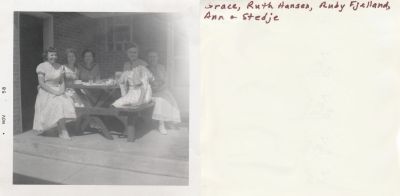 Click to view full size image
==============
Grace, Ruth Hansen, Ruby Fjelland, Ann & Stgedje
This was Donated by Lois B. Hansen.
This photo states Grace, Ruth Hansen, Ruby Fjelland, Ann & Stedje"
Date on Photo is November 1958.
Grace, Ruth Hansen, Ruby Fjelland, Ann & Stgedje
This was Donated by Lois B. Hansen.
This photo states Grace, Ruth Hansen, Ruby Fjelland, Ann & Stedje"
Date on Photo is November 1958.