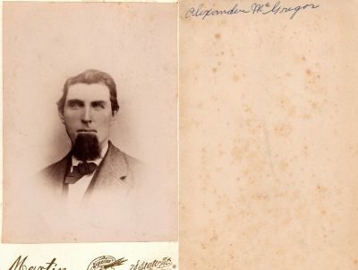 Click to view full size image
==============
Alexander McGregor
THIS HAS BEEN RETURNED TO FAMILY
This Cut off Cabinet Card Photo States: "Alexander McGregor"
The Photographers name is "Martin", Chicago, Illinois.
Alexander McGregor
THIS HAS BEEN RETURNED TO FAMILY
This Cut off Cabinet Card Photo States: "Alexander McGregor"
The Photographers name is "Martin", Chicago, Illinois.