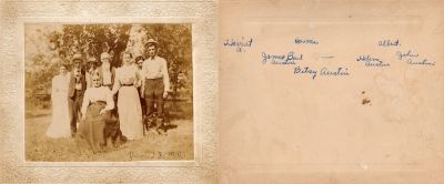 Click to view full size image
==============
Harriet A., Homer, Albert, James Buel Austin, Helen Austin, John Austin & Betsy Austin
THIS HAS BEEN RETURNED TO FAMILY
This Cabinet Card Photo States: "Harriet A., Homer, Albert, James Buel Austin, Helen Austin, John Austin & Betsy Austin"
Cabinet Card Photo Dated 23 June 1901
Harriet A., Homer, Albert, James Buel Austin, Helen Austin, John Austin & Betsy Austin
THIS HAS BEEN RETURNED TO FAMILY
This Cabinet Card Photo States: "Harriet A., Homer, Albert, James Buel Austin, Helen Austin, John Austin & Betsy Austin"
Cabinet Card Photo Dated 23 June 1901