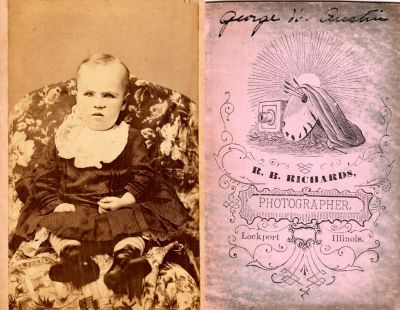 Click to view full size image
==============
George W. Austin
THIS HAS BEEN RETURNED TO FAMILY
This CdV Photograph States: "George W. Austin"
The Photographers name is "R. B. Richards", Lockport, Illinois.
George W. Austin
THIS HAS BEEN RETURNED TO FAMILY
This CdV Photograph States: "George W. Austin"
The Photographers name is "R. B. Richards", Lockport, Illinois.