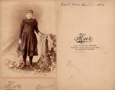 Hattie Jane Austin

THIS HAS BEEN RETURNED TO FAMILY

This Cabinet Card Photo States: "Hattie Jane Austin, 1891"

The Photographers name is "Howe", Chicago, Illinois.

