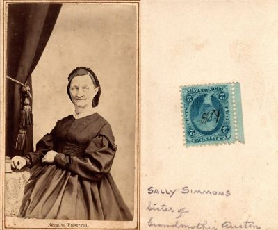 Click to view full size image
==============
Sally Simmons
THIS HAS BEEN RETURNED TO FAMILY
This CdV Photograph States: "Sally Simmons, sister of Grandmother Austin"
Sally Simmons
THIS HAS BEEN RETURNED TO FAMILY
This CdV Photograph States: "Sally Simmons, sister of Grandmother Austin"