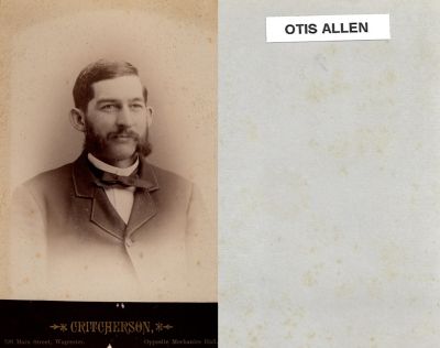 Click to view full size image
==============
Otis Allen
THIS HAS BEEN RETURNED TO FAMILY
This Cabinet Card Photo States: "Otis Allen"
The Photographers name is "Critcherson", Worcester, Massachusetts.
Otis Allen
THIS HAS BEEN RETURNED TO FAMILY
This Cabinet Card Photo States: "Otis Allen"
The Photographers name is "Critcherson", Worcester, Massachusetts.