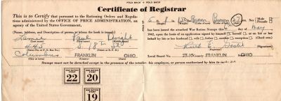 Click to view full size image
==============
Paul Dwight Lamie
THIS HAS BEEN RETURNED TO FAMILY
This was Donated by Jennifer Cable.
This World War II War Ration Book Belonged to Paul D. Lamie of Franklin County, Ohio.
Paul Dwight Lamie
THIS HAS BEEN RETURNED TO FAMILY
This was Donated by Jennifer Cable.
This World War II War Ration Book Belonged to Paul D. Lamie of Franklin County, Ohio.