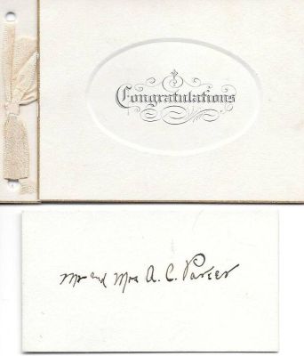 John Lowell Berry Baby Book

THIS HAS BEEN RETURNED TO FAMILY

Congratulations card from Mr. & Mrs. A.C. Parker.
