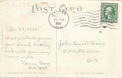 John Lowell Berry Baby Book

THIS HAS BEEN RETURNED TO FAMILY

Congratulatory postcard, 2nd birthday.
