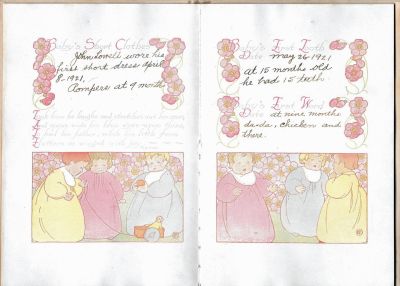 John Lowell Berry Baby Book

THIS HAS BEEN RETURNED TO FAMILY

At left, Baby's Short Clothes; at right, Baby's First Tooth and Baby's First Word.

