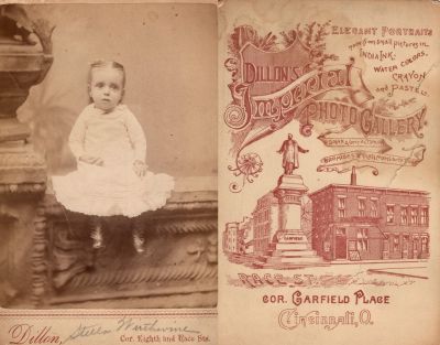 Click to view full size image
==============
Stella Wirthwine
THIS HAS BEEN RETURNED TO FAMILY
This was Donated by Marra Marie.
This Cabinet Card Photo States: "Stella Wirthwine"
The Photographers name is "Dillon Imperial Photo Gallery", Cincinnati, Ohio.
Stella Wirthwine
THIS HAS BEEN RETURNED TO FAMILY
This was Donated by Marra Marie.
This Cabinet Card Photo States: "Stella Wirthwine"
The Photographers name is "Dillon Imperial Photo Gallery", Cincinnati, Ohio.