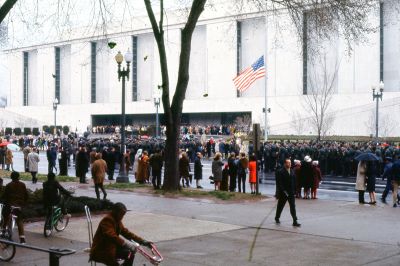 Dwight D. Eisenhower Funeral, 1969

THIS HAS BEEN DONATED TO DWIGHT D. EISENHOWER MUSEUM.

This was Donated by Lynn Sochurek Ammirato.

This has been Identified as scenes from Dwight D. Eisenhower's Funeral.

The Slide is Dated April 1969.

