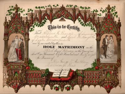 Click to view full size image
==============
Alpheus Kimball Francis & Sarah R. Houghton
This was Donated by Cheryl Webber.
Alpheus K. Francis & Sarah R. Houghton Marriage Certificate. Date of Marriage 3 February 1868.
Alpheus Kimball Francis & Sarah R. Houghton
This was Donated by Cheryl Webber.
Alpheus K. Francis & Sarah R. Houghton Marriage Certificate. Date of Marriage 3 February 1868.