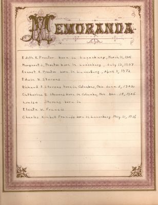 Alpheus Kimball Francis & Sarah R. Houghton

This was Donated by Cheryl Webber.

Memoranda


