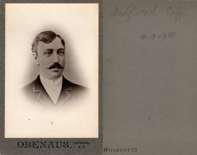 Melford Coffin

This was Donated by Cheryl Webber.

This Cabinet Card Photo States: "Melford Coffin"

The Photographers name is "Obenaus", Catskill, New York
