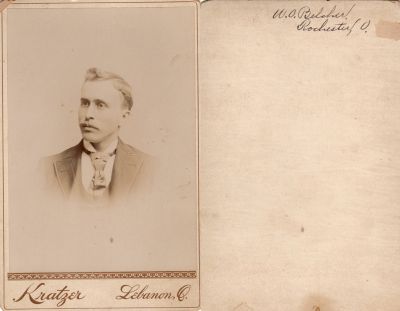 Click to view full size image
==============
W. O. Belcher
This was Donated by Cheryl Webber.
This Cabinet Card Photo States: "W. O. Belcher, Rochester, Ohio"
The Photographers name is "Kratzer", Lebanon, Ohio.
W. O. Belcher
This was Donated by Cheryl Webber.
This Cabinet Card Photo States: "W. O. Belcher, Rochester, Ohio"
The Photographers name is "Kratzer", Lebanon, Ohio.