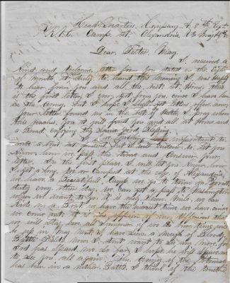 William Leighton DeHaven

THIS HAS BEEN RETURNED TO FAMILY

This is a Civil Letter Letter Written by William Leighton DeHaven to his Sister, Mary.

The Letter is Written from Head Quarters, Company A, 8th Regiment At Alexandria, Virginia.

The Letter is Dated 14 May 1862
