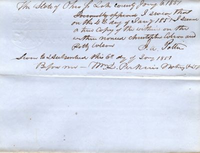 Click to view full size image
==============
Christopher Colson & Patty Colson
This was Donated by a Anonymous Donor.
This is a Railroad Deed for Christopher Colson & Patty Colson.
Date of the Deed is 4 January 1851 in Willoughby, Lake County, Ohio.
Page 4
Christopher Colson & Patty Colson
This was Donated by a Anonymous Donor.
This is a Railroad Deed for Christopher Colson & Patty Colson.
Date of the Deed is 4 January 1851 in Willoughby, Lake County, Ohio.
Page 4