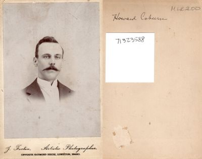 Click to view full size image
==============
Howard Stone Coburn
THIS HAS BEEN DONATED TO THE INSTITUTIONAL HISTORIAN FOR LEWIS-CLARK COLLEGE IN LEWISTON, IDAHO
This was Donated by Cheryl Webber.
This Cabinet Card Photo States: "Howard Coburn"
The Photographers name is "Fortin", Lewiston, Idaho.
Howard Stone Coburn
THIS HAS BEEN DONATED TO THE INSTITUTIONAL HISTORIAN FOR LEWIS-CLARK COLLEGE IN LEWISTON, IDAHO
This was Donated by Cheryl Webber.
This Cabinet Card Photo States: "Howard Coburn"
The Photographers name is "Fortin", Lewiston, Idaho.