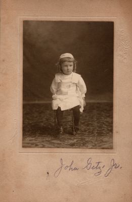 John Getz Jr.

THIS HAS BEEN RETURNED TO FAMILY

This photo mounted on board states: "John Getz Jr."
