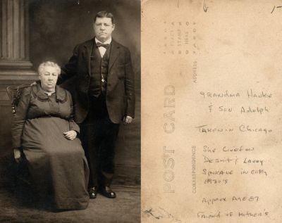 Click to view full size image
==============
Adolph Hankie & his Mother
This was Donated by Cheryl Webber.
This Real Photo Postcard (RPPC) States: "grandma Hankie & son Adolph. Taken Chicago. She lived on Desmit & Lacey Spokane in 1930's. Approx. Age 87. Friend of mother's."
Adolph Hankie & his Mother
This was Donated by Cheryl Webber.
This Real Photo Postcard (RPPC) States: "grandma Hankie & son Adolph. Taken Chicago. She lived on Desmit & Lacey Spokane in 1930's. Approx. Age 87. Friend of mother's."