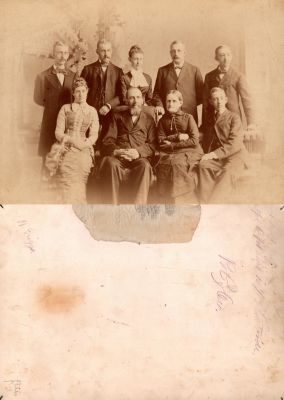 Click to view full size image
==============
Unidentified
Unidentified photo mounted on board in the Unidentified #130 Family Album.
NOTE: There are clues on the back of this photo. There is a photographer mark, BP & Co. (photographer?) & the name of H. Griggs on the bottom left of the photo.
The top of the photo mounted on board appears to be photographer notes.
Unidentified
Unidentified photo mounted on board in the Unidentified #130 Family Album.
NOTE: There are clues on the back of this photo. There is a photographer mark, BP & Co. (photographer?) & the name of H. Griggs on the bottom left of the photo.
The top of the photo mounted on board appears to be photographer notes.