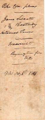 Click to view full size image
==============
Jane Silcott VS. Caleb Artemis Penn
This was Donated by a Anonymous Donor.
This is part of the court documents for the court case of Jane Silcott VS. Caleb Artemis Penn on the paternity of Jane Silcott's unborn baby
Date of Filed Document is 6 February 1849
Jane Silcott VS. Caleb Artemis Penn
This was Donated by a Anonymous Donor.
This is part of the court documents for the court case of Jane Silcott VS. Caleb Artemis Penn on the paternity of Jane Silcott's unborn baby
Date of Filed Document is 6 February 1849