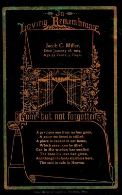 Jacob C. Miller

Jacob C. Miller

Died 18 January 1904, Age 59 Years, 4 Days
