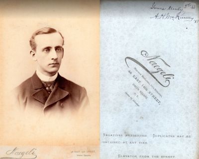 Alexander H. McKinney
 
This Cabinet Card Photo States: "Yours Truly, A. H. McKinney, 1881"

The Photographers name is "Naegeli", New York.

