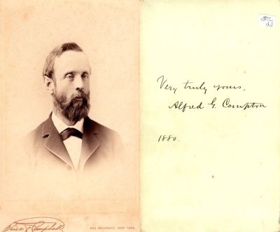 Click to view full size image
==============
Alfred George Compton
This Cabinet Card Photo States: "Very Truly Yours, Alfred G. Compton, 1880"
The Photographers name is "Rice & Campbell", New York.
Alfred George Compton
This Cabinet Card Photo States: "Very Truly Yours, Alfred G. Compton, 1880"
The Photographers name is "Rice & Campbell", New York.