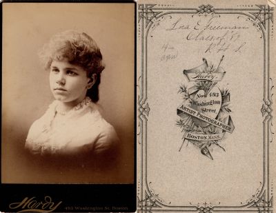 Click to view full size image
==============
Lora E. Freeman
This was Donated by Pamela Crosby.
This Album is for Lora E. Freeman. She attended R. H. S in 1887. Her individual school photo was taken in Boston Massachusetts.
Further Research is Needed.
Lora E. Freeman
This was Donated by Pamela Crosby.
This Album is for Lora E. Freeman. She attended R. H. S in 1887. Her individual school photo was taken in Boston Massachusetts.
Further Research is Needed.