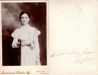 Click to view full size image
==============
Mabel Marg Haurum
THIS HAS BEEN RETURNED TO FAMILY
This was Donated by Rita Wade.
This Cabinet Card Photo States: "Mabel Marg Haurum, 15 Years"
The Photographers name is "Overland Photo Co.", Iowa City, Iowa.
Mabel Marg Haurum
THIS HAS BEEN RETURNED TO FAMILY
This was Donated by Rita Wade.
This Cabinet Card Photo States: "Mabel Marg Haurum, 15 Years"
The Photographers name is "Overland Photo Co.", Iowa City, Iowa.