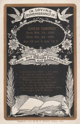 Eugene Cameron

This is a Funeral Memorial Cabinet Card for Eugene Cameron
