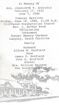 Click to view full size image
==============
Charlotte T. Scofield
Funeral Memorial for "Mrs. Charlotte T. Schofield"
This Memorial was Donated by Janet Ordway & Shane with the Troy Historical Society
Charlotte T. Scofield
Funeral Memorial for "Mrs. Charlotte T. Schofield"
This Memorial was Donated by Janet Ordway & Shane with the Troy Historical Society