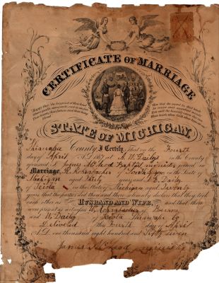 Robert Rohrabacher & Ardella Elinda Dailey 

THIS HAS BEEN RETURNED TO FAMILY

This was Donated by Cheryl Webber

This is a Marriage Certificate for Robert Rohrabacher & Ardella Elinda Dailey.

Date of Marriage is 4 April 1867
